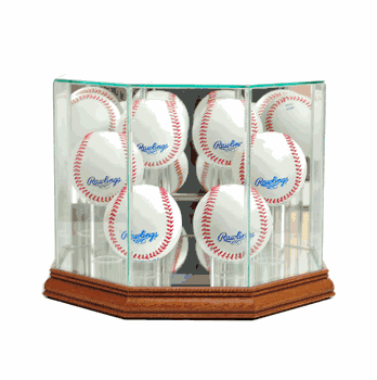 Perfect Cases Octagon 6 Baseball Display Case - Walnut