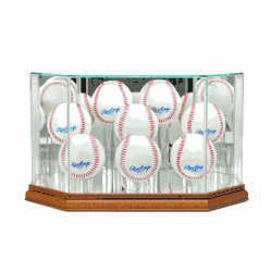 Perfect Cases Octagon 8 Baseball Display Case - Walnut