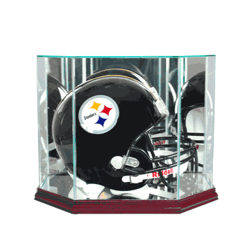 Perfect Cases Octagon Full Size Football Helmet Display Case - Cherry