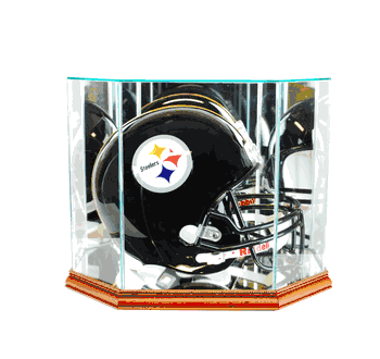 Perfect Cases Octagon Full Size Football Helmet Display Case - Walnut