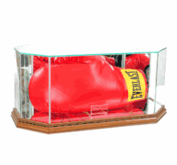 Perfect Cases Octagon Glass Full Size Boxing Glove Display Case - Walnut