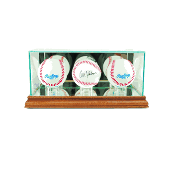 Perfect Cases Triple Baseball Display Case - Walnut
