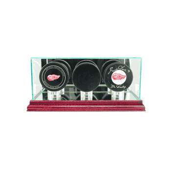 Perfect Cases Triple Hockey Puck Display Case - Cherry