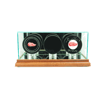 Perfect Cases Triple Hockey Puck Display Case - Walnut