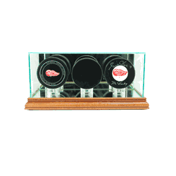 Perfect Cases Triple Hockey Puck Display Case - Walnut