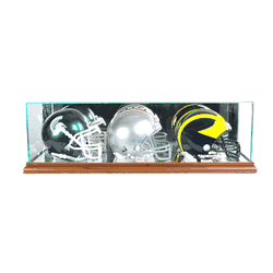 Perfect Cases Triple Mini Football Helmet Display Case - Walnut
