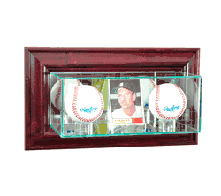 Perfect Cases Wall Mounted Card and Double Baseball Display Case - Cherry