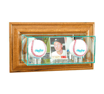 Perfect Cases Wall Mounted Card and Double Baseball Display Case - Walnut
