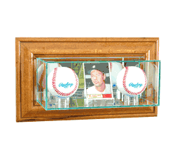 Perfect Cases Wall Mounted Card and Double Baseball Display Case - Walnut