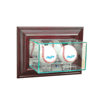 Perfect Cases Wall Mounted Double Baseball Display Case - Cherry