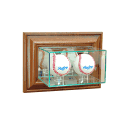 Perfect Cases Wall Mounted Double Baseball Display Case - Walnut