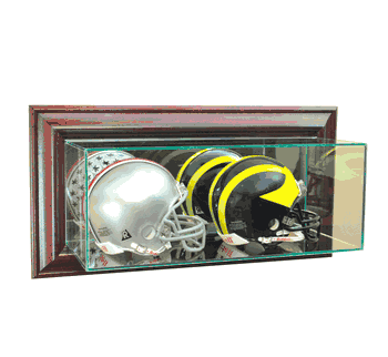 Perfect Cases Wall Mounted Double Mini Helmet Display Case - Cherry