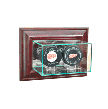 Perfect Cases Wall Mounted Double Puck Display Case - Cherry