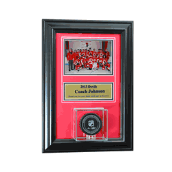 Perfect Cases Wall Mounted Hockey Puck Case with 5x7 and Engraving Plate for Individual Award -