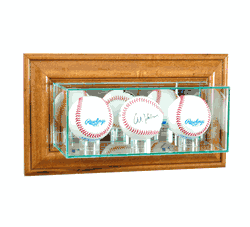 Perfect Cases Wall Mounted Triple Baseball Display Case - Walnut