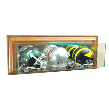 Perfect Cases Wall Mounted Triple Mini Football Display Case - Walnut