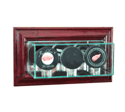 Perfect Cases Wall Mounted Triple Puck Display Case - Cherry
