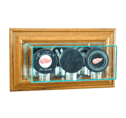 Perfect Cases Wall Mounted Triple Puck Display Case - Walnut