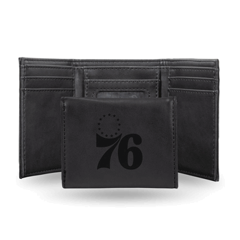 Philadelphia 76ers Black Laser Engraved Faux Leather Trifold