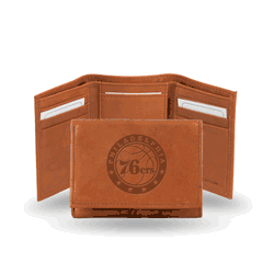 Philadelphia 76ers  Brown Embossed Genuine Leather Tri-Fold Wallet