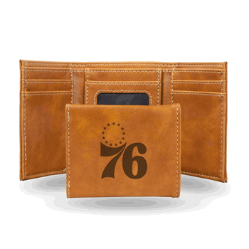 Philadelphia 76ers Brown Laser Engraved Faux Leather Trifold