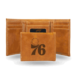Philadelphia 76ers Brown Laser Engraved Tri-Fold Wallet