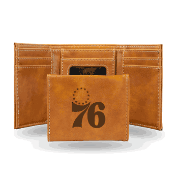 Philadelphia 76ers Brown Laser Engraved Tri-Fold Wallet