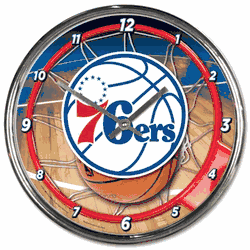 Philadelphia 76ers Clock Round Wall Style Chrome