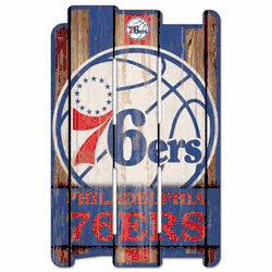 Philadelphia 76ers Sign 11x17 Wood Fence Style
