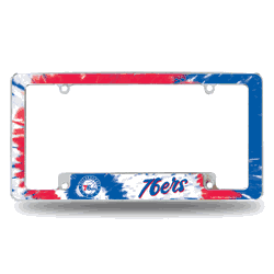 Philadelphia 76ers Tie Dye 12" x 6" Chrome All Over Automotive License Plate Frame for Car/Truck/SUV