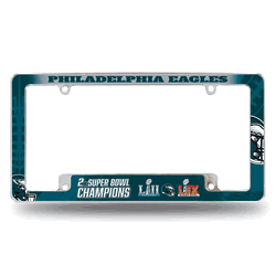 Philadelphia Eagles 2 Time Champs 12" x 6" Chrome All Over Automotive License Plate Frame