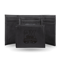 Philadelphia Eagles 2 Time Champs Black Laser Engraved Faux Leather Trifold