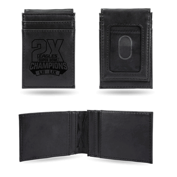 Philadelphia Eagles 2 Time Champs Black Laser Engraved Front Pocket Wallet