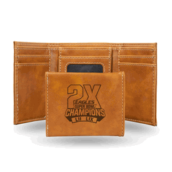 Philadelphia Eagles 2 Time Champs Brown Laser Engraved Faux Leather Trifold