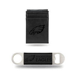 Philadelphia Eagles Black Laser Engraved Front Pocket Wallet & Bar Blade