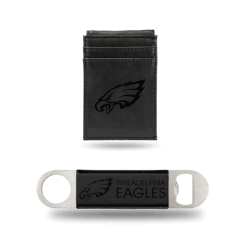 Philadelphia Eagles Black Laser Engraved Front Pocket Wallet & Bar Blade