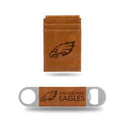 Philadelphia Eagles Brown Laser Engraved Front Pocket Wallet & Bar Blade