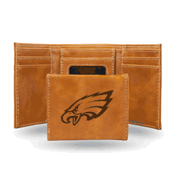 Philadelphia Eagles Brown Laser Engraved Tri-Fold Wallet