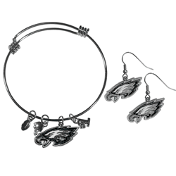 Philadelphia Eagles Dangle Earrings and Charm Bangle Bracelet Set
