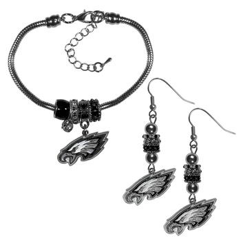 Philadelphia Eagles Euro Bead Earrings and Bracelet Set