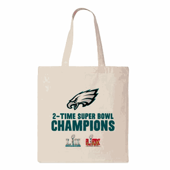Philadelphia Eagles NFL 2025 Super Bowl LIX Multi Champ Overtime Canvas Tote 14X15 Inches