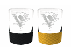 Pittsburgh Penguins 2pc Laser Etched Commissioner Rocks Glass Set