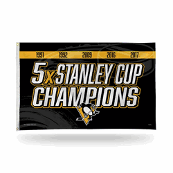 Pittsburgh Penguins : 5 Time Stanley Cup Champs Banner Flag