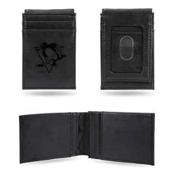 Pittsburgh Penguins Black Laser Engraved Front Pocket Wallet