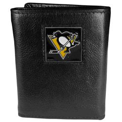 Pittsburgh Penguins Deluxe Leather Tri-fold Wallet Packaged in Gift Box