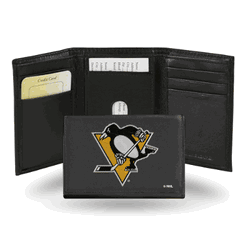 Pittsburgh Penguins  Embroidered Genuine Leather Tri-fold Wallet 3.25" x 4.25" - Slim
