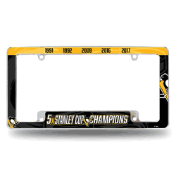 Pittsburgh Penguins Multi Champ 12" x 6" Chrome All Over Automotive License Plate Frame for Car/Truck/SUV