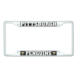 Pittsburgh Penguins White Metal License Plate Frame - 6.25"x12.25"