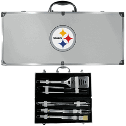 Pittsburgh Steelers 8 pc Stainless Steel BBQ Set w/Metal Case
