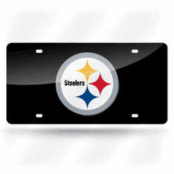 Pittsburgh Steelers Black 12" x 6" Laser Cut Tag For Car/Truck/SUV